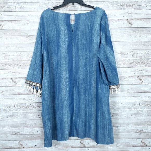 Hayden Womens Chambray Denim Dress 2XL Boho Tassels Festival 36 - Picture 4 of 6